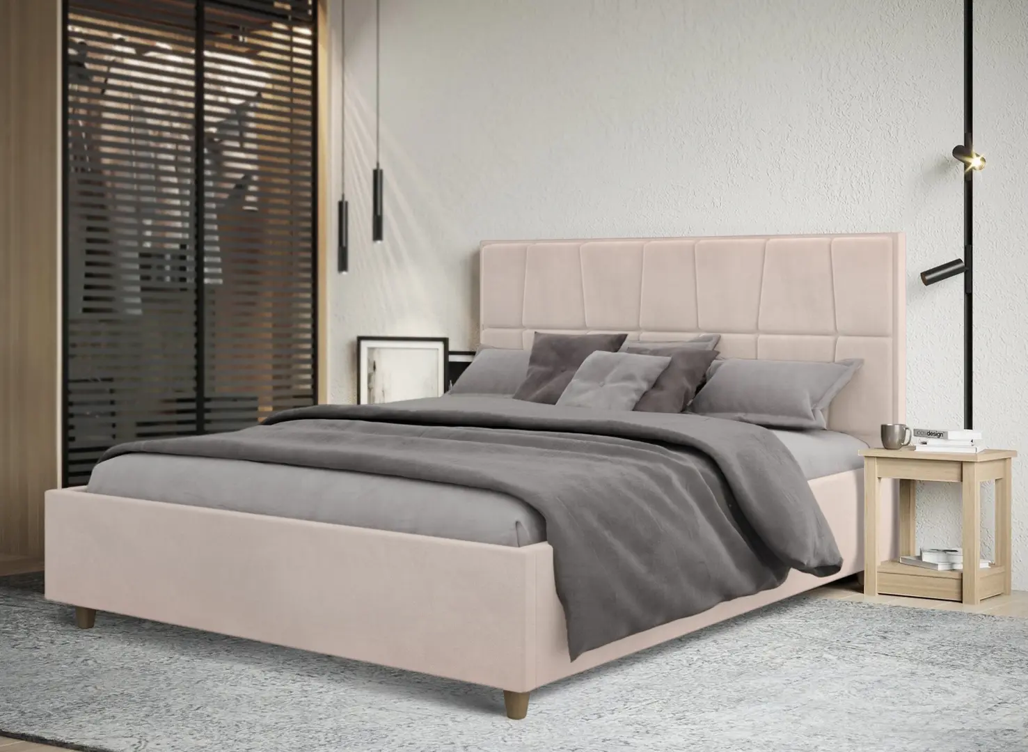 Кровать Charmbed Confort Malvina Modern 140x200 Velluto 02 (Beige/Walnut)