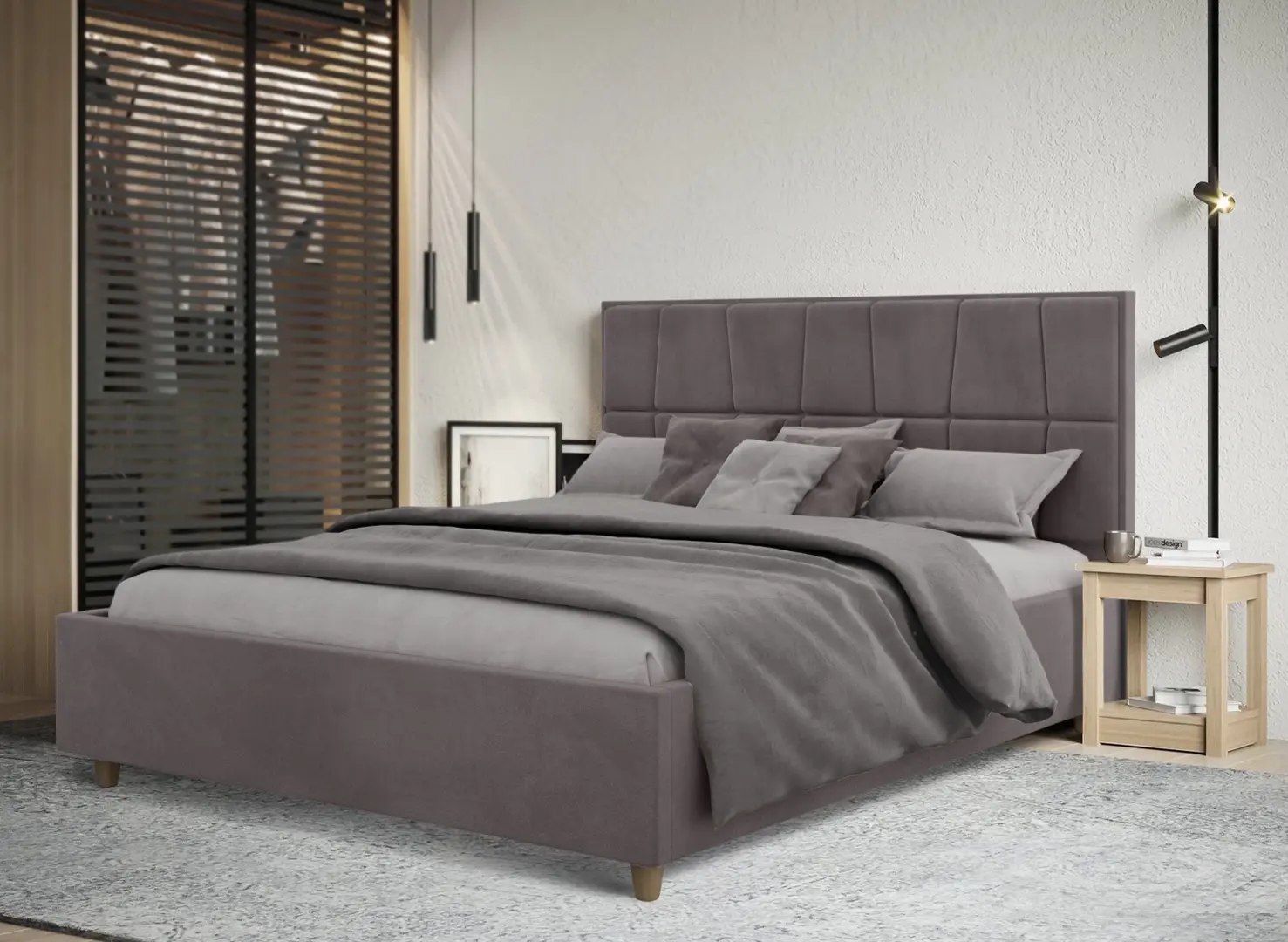 Pat Charmbed Confort Malvina Modern 180x200 Velluto 16 (Grey/Walnut)