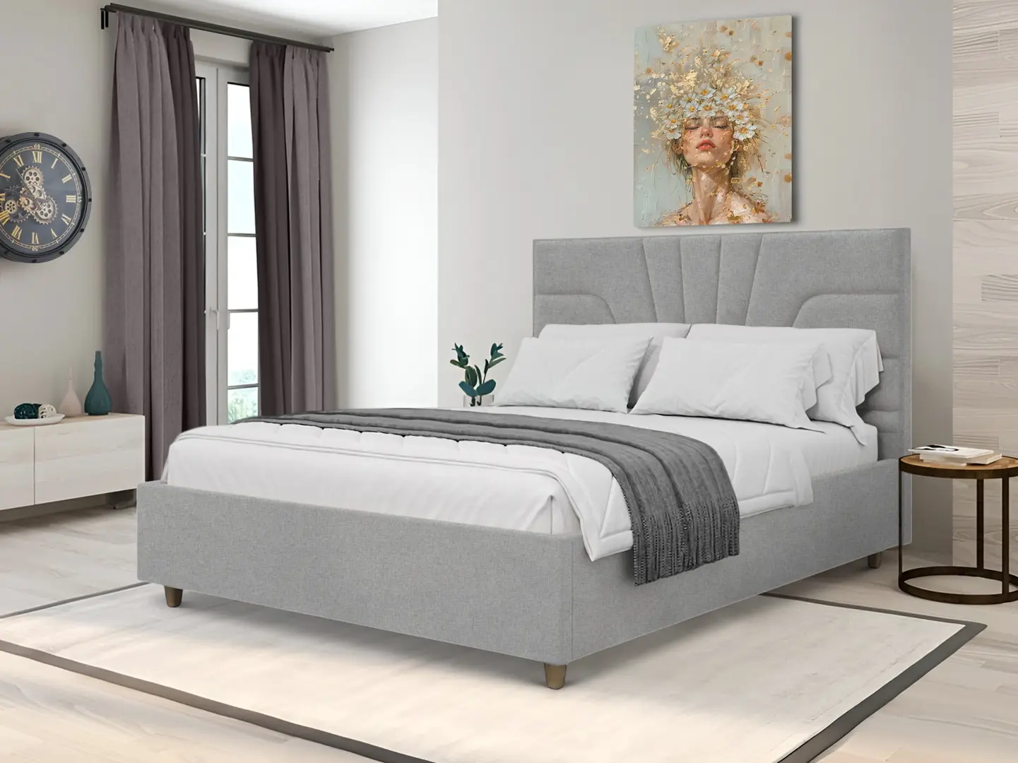 Кровать Charmbed Confort Oxana Modern 160x200 Glow 15 (Light Grey/Walnut)