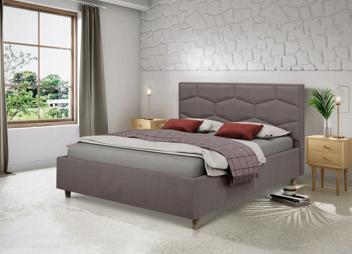 Pat Charmbed Confort Solomia Modern 160x200 Velluto 16 (Grey/Walnut)