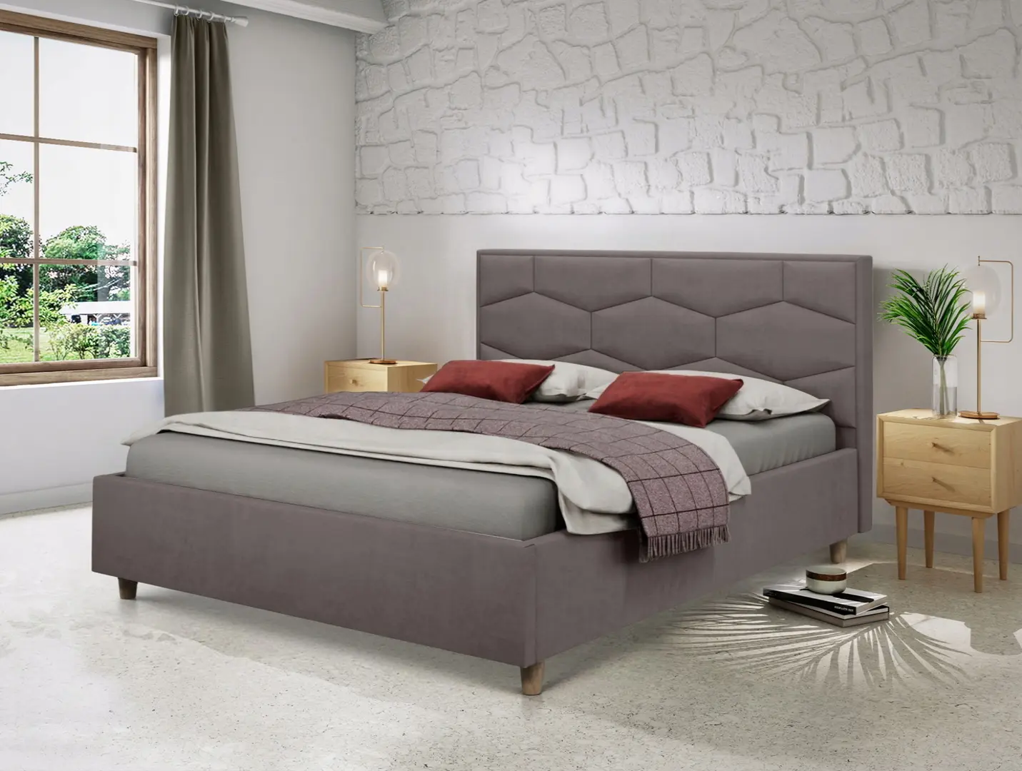 Кровать Charmbed Confort Solomia Modern 180x200 Velluto 16 (Grey/Walnut)