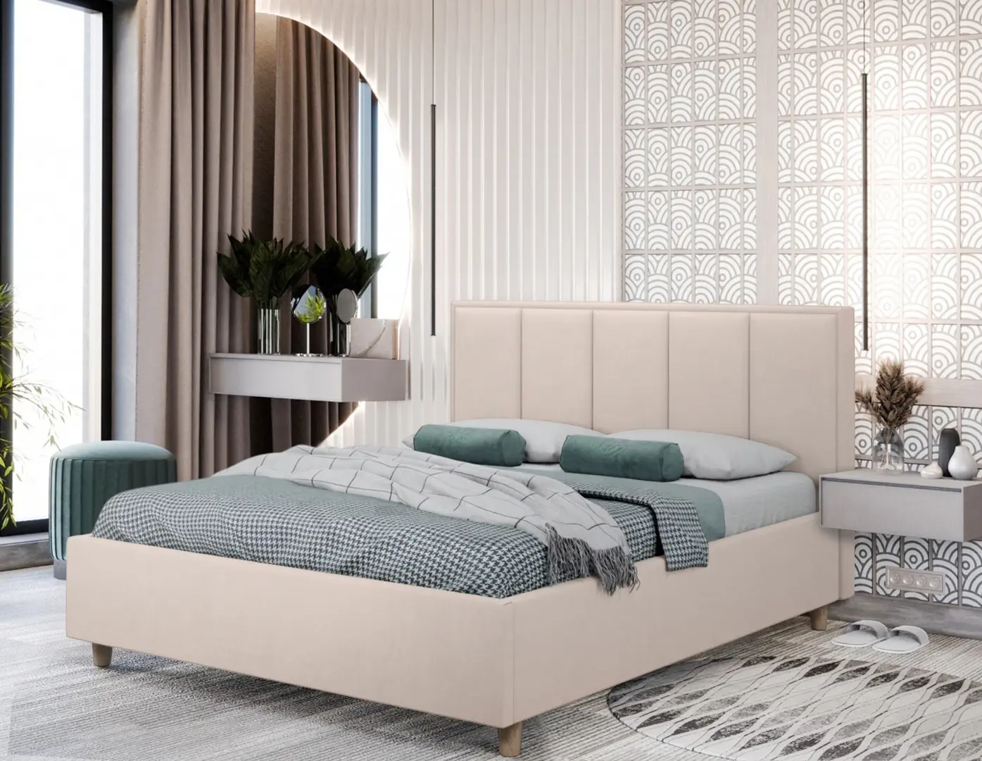 Кровать Charmbed Confort Stenli Modern 140x200 Velluto 02 (Beige/Walnut)