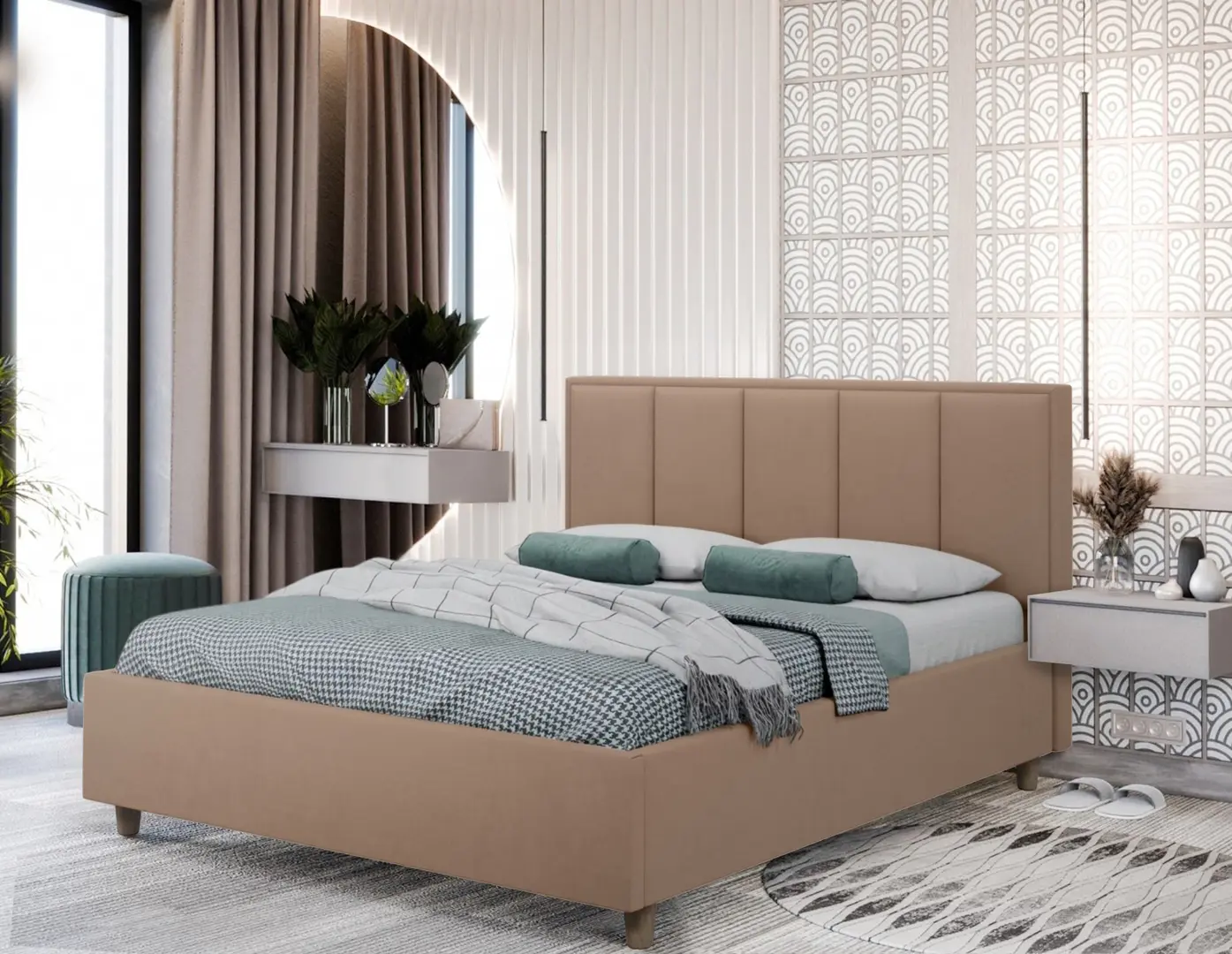 Кровать Charmbed Confort Stenli Modern 160x200 Velluto 03 (Mika/Walnut)