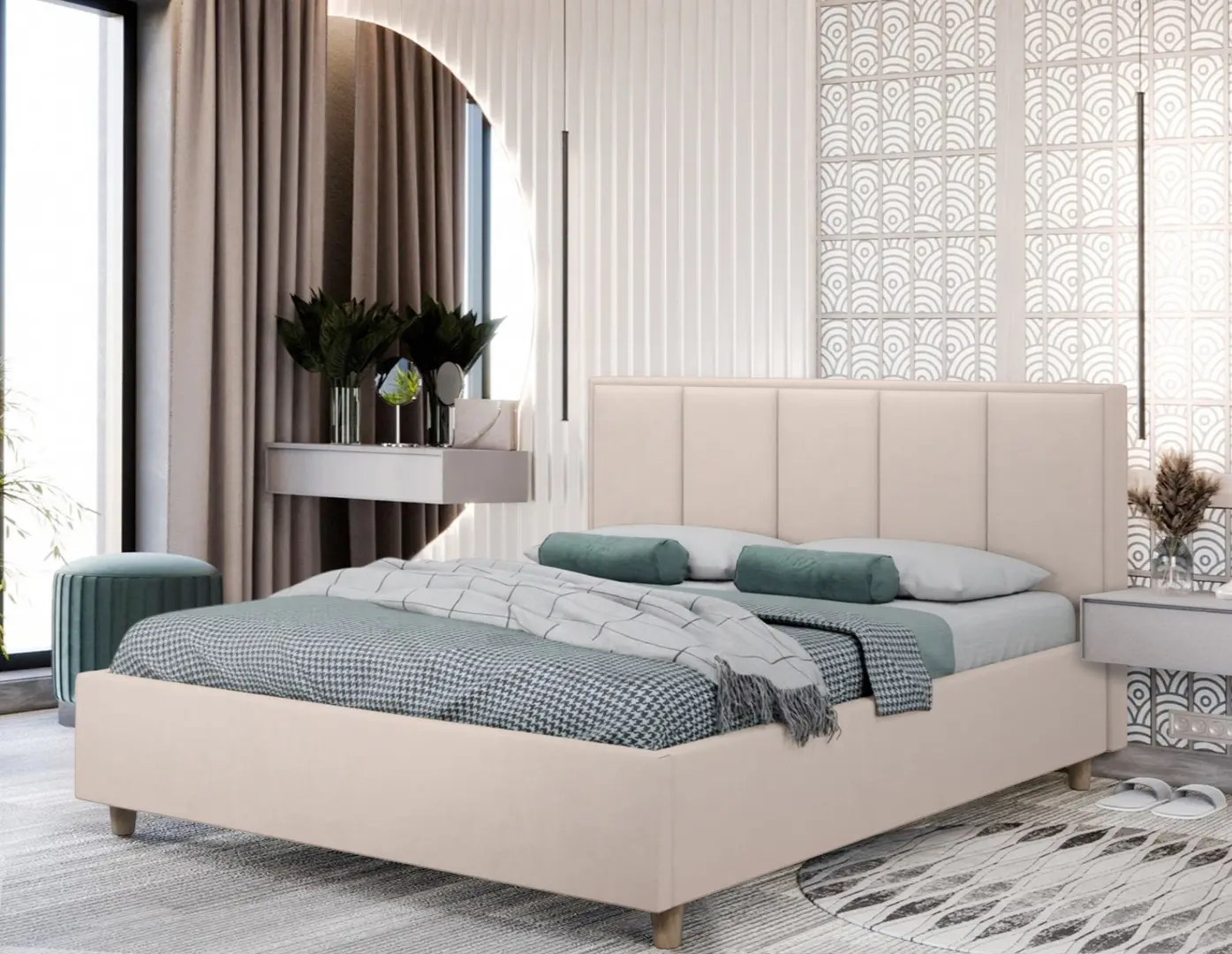 Кровать Charmbed Confort Stenli Modern 180x200 Velluto 02 (Beige/Walnut)