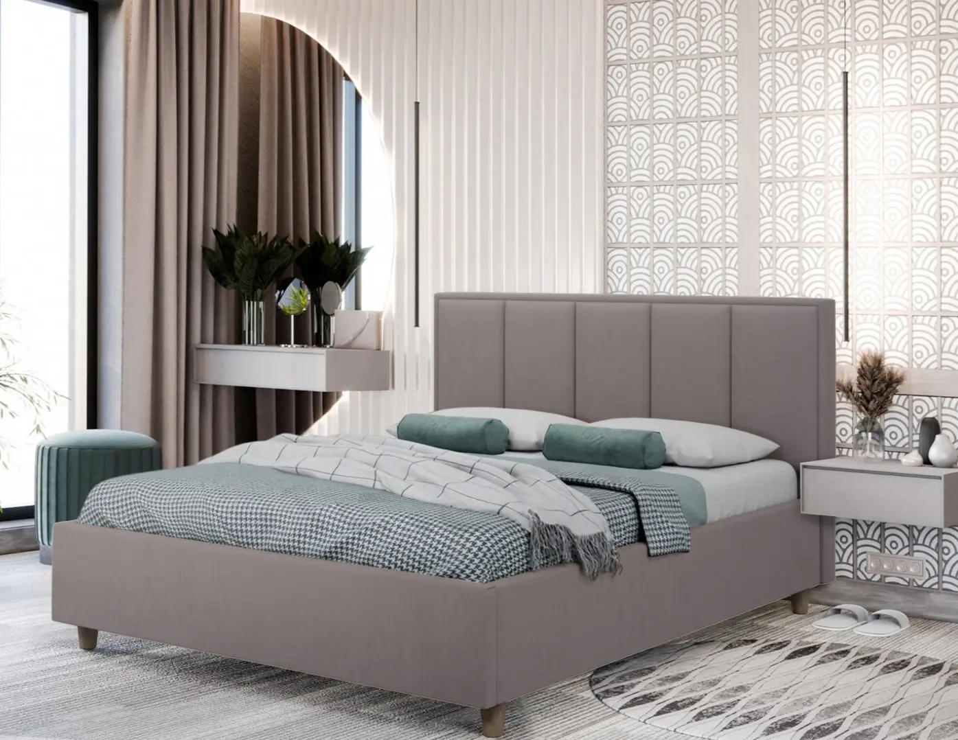 Кровать Charmbed Confort Stenli Modern 180x200 Velluto 15 (Silver/Walnut)