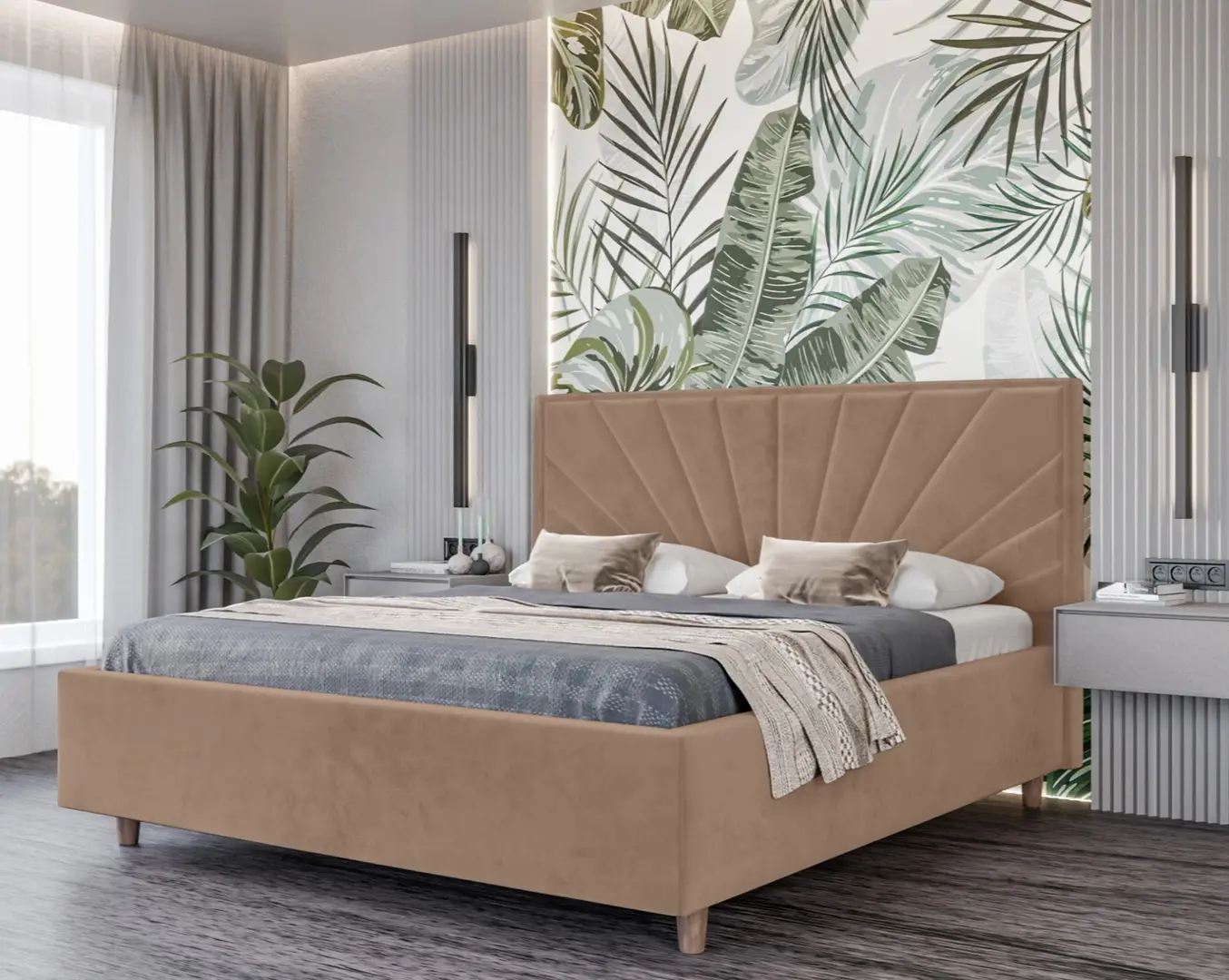 Кровать Charmbed Confort Sunny Modern 140x200 Velluto 03 (Mika/Walnut)