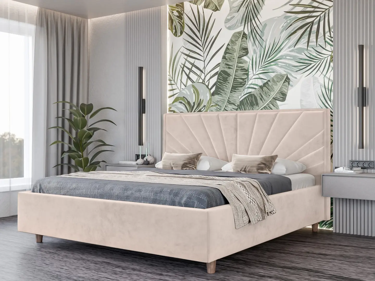 Кровать Charmbed Confort Sunny Modern 160x200 Velluto 02 (Beige/Walnut)