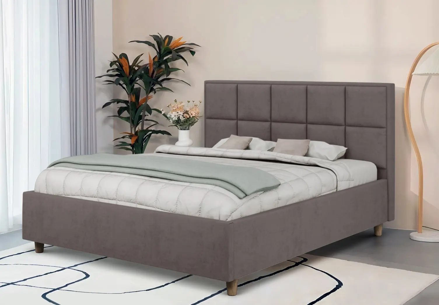 Pat Charmbed Confort Tatiana Modern 160x200 Velluto 16 (Grey/Walnut)