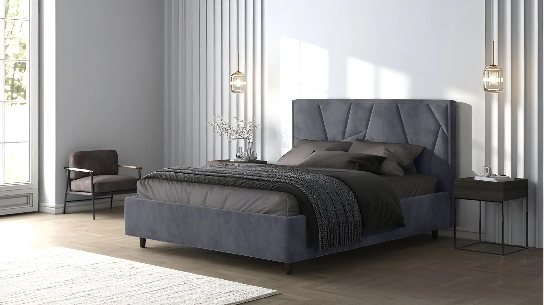 Кровать Charmbed Lux Agata 160x200 Mono 09 (Grey-Blue)