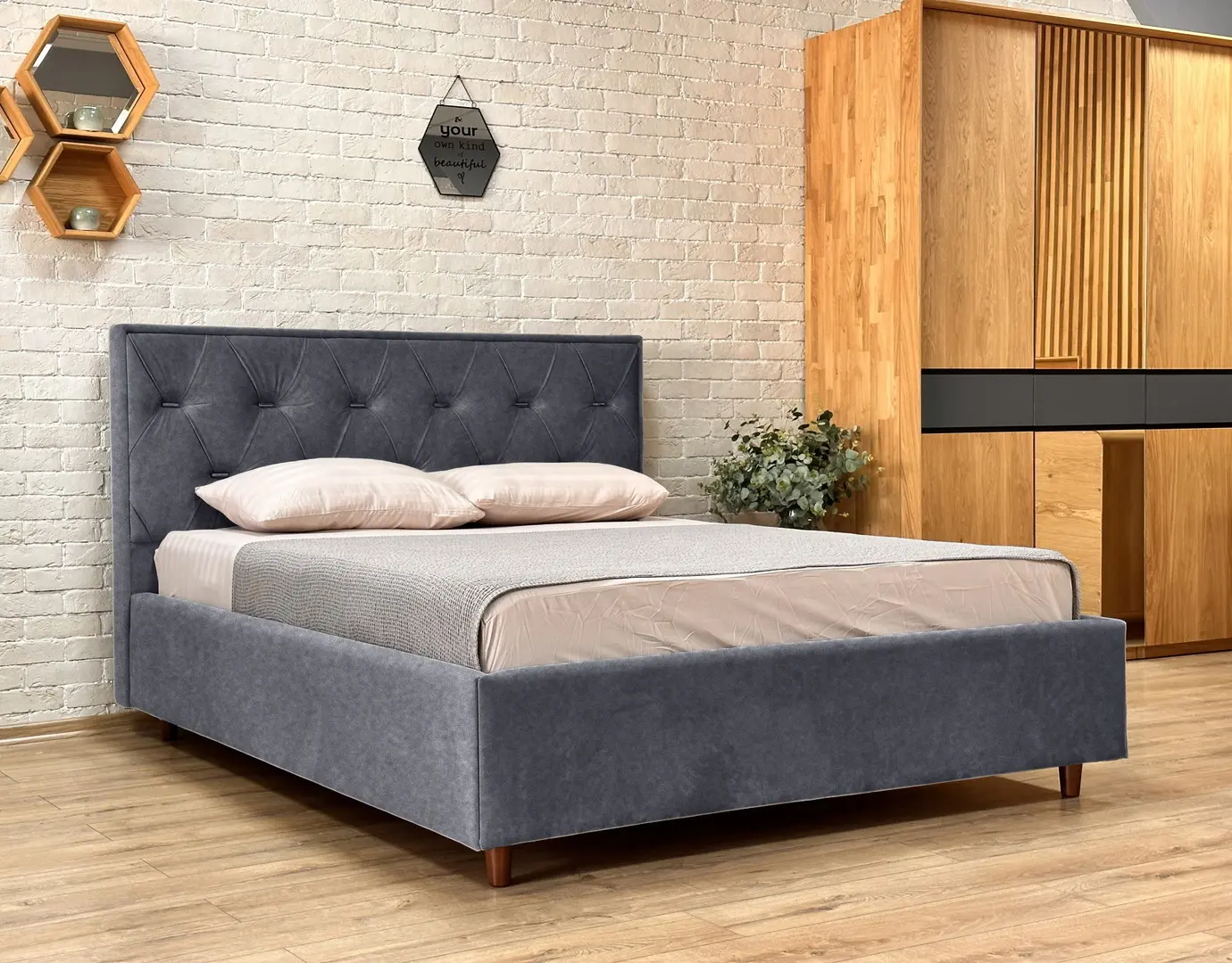 Кровать Charmbed Lux Bela 160x200 Mono 09 (Grey-Blue)