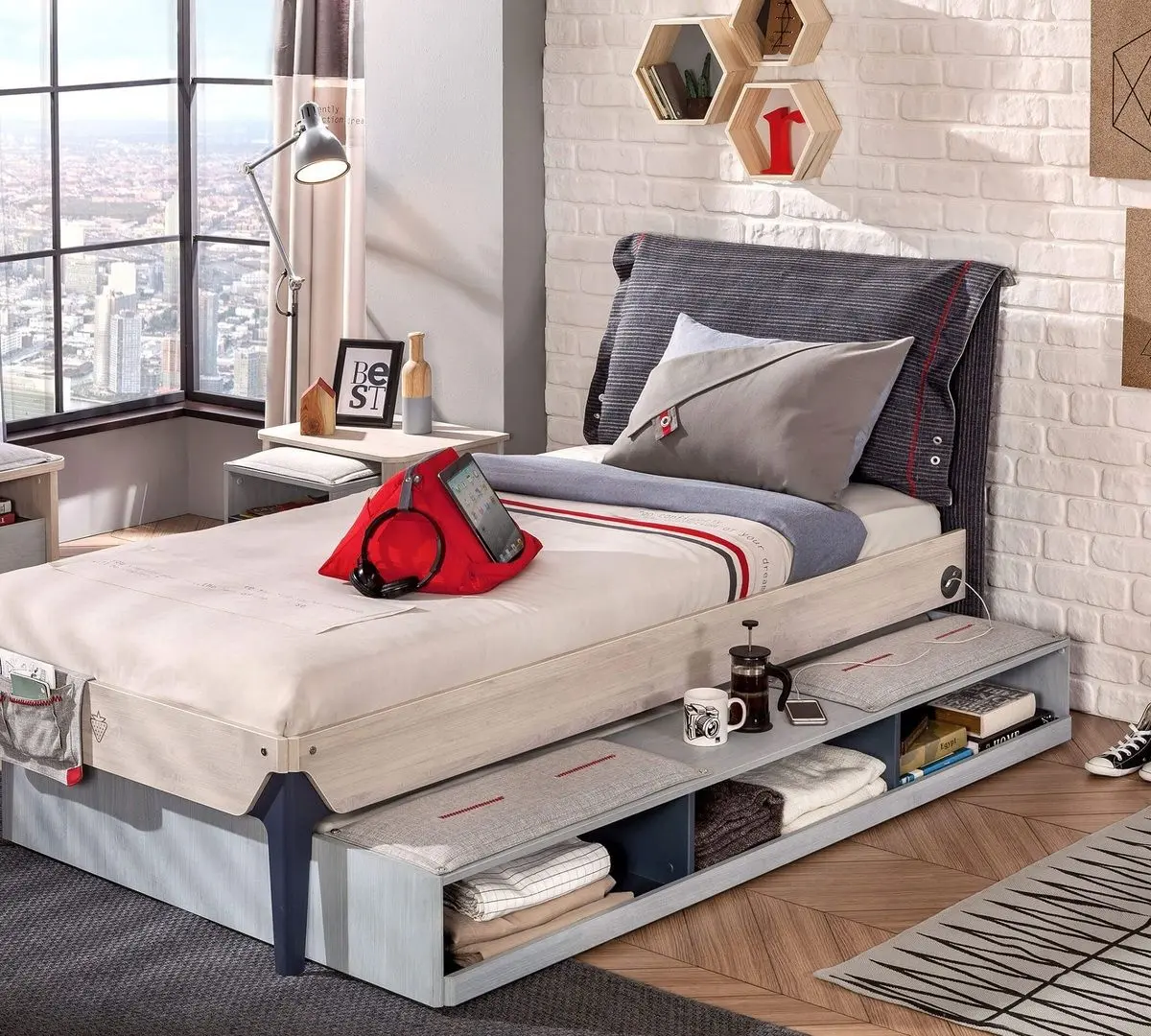 Pat inferior extensibil cu rafturi Cilek Trio 20.40.1305.00 (90x190)