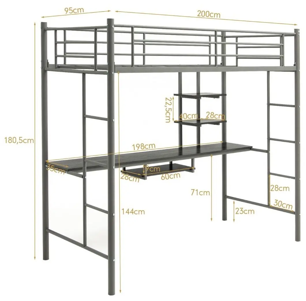 Кровать-чердак Costway HU10237SR (Silver) - 5