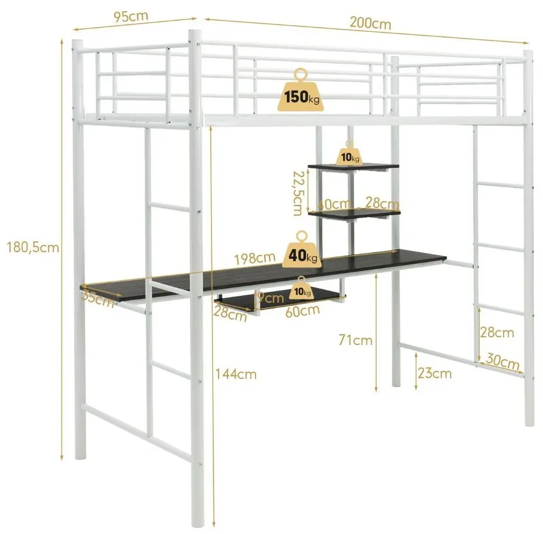 Кровать-чердак Costway HU10237WH (White) - 6