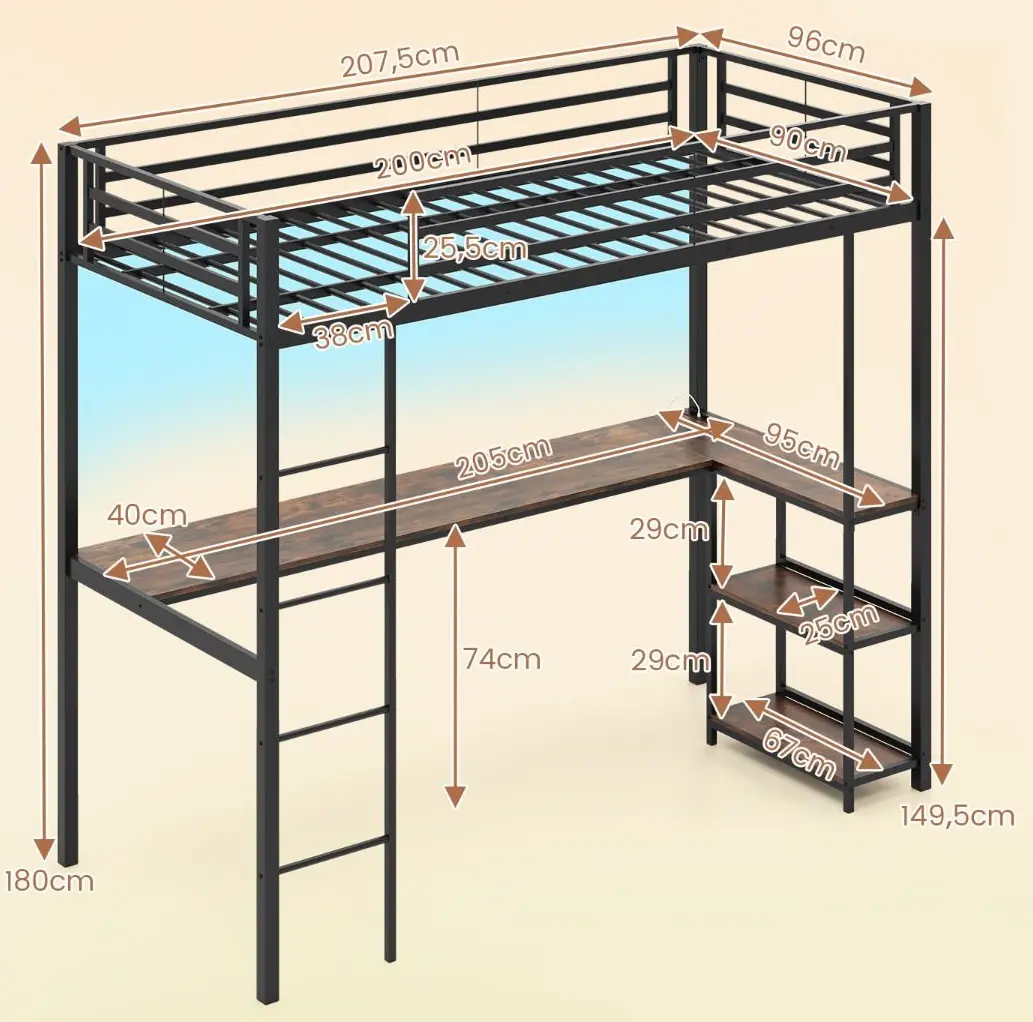 Pat supraetajat Costway HU10741DK (Black)