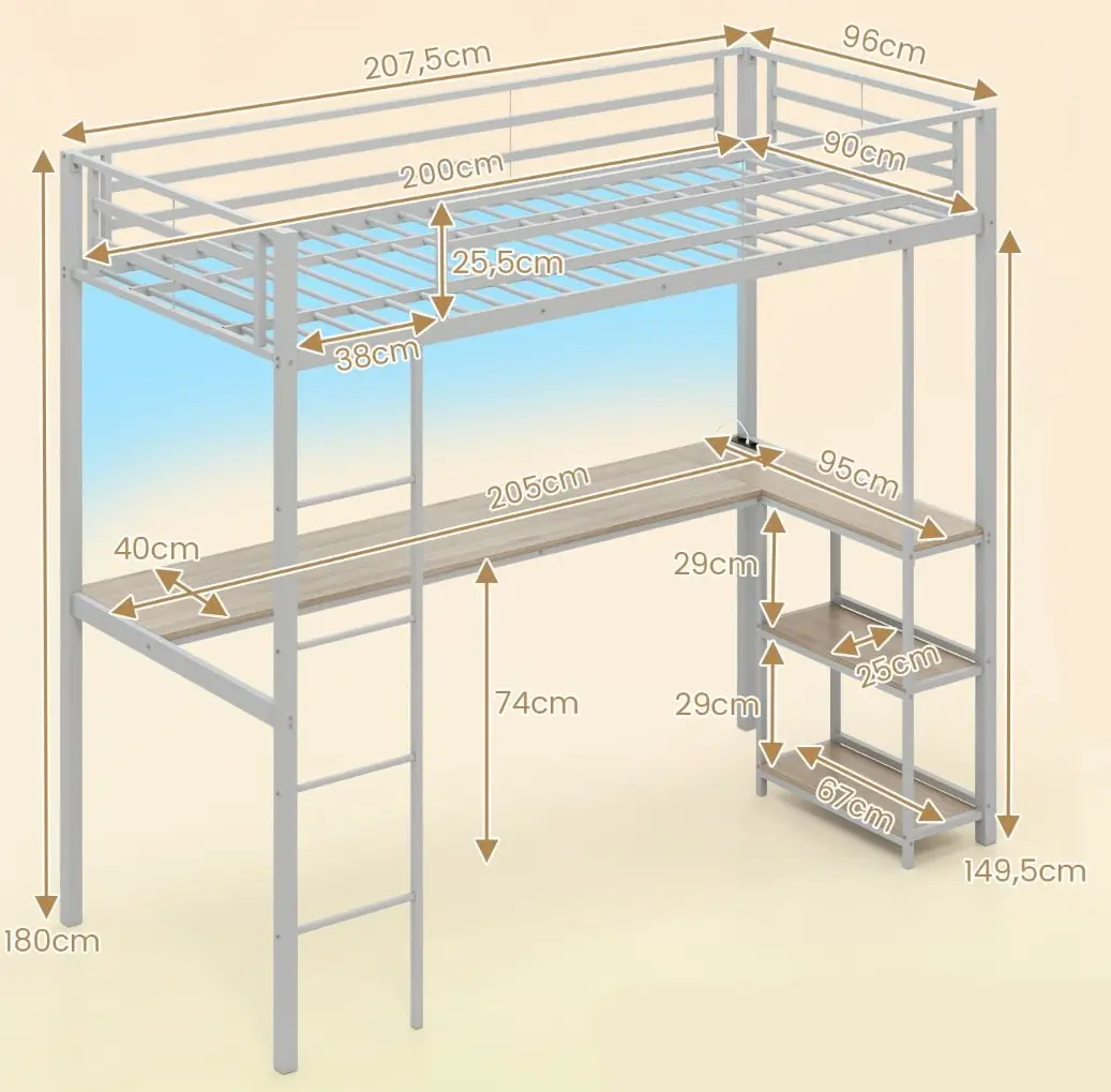 Pat supraetajat Costway HU10741SR (Silver)
