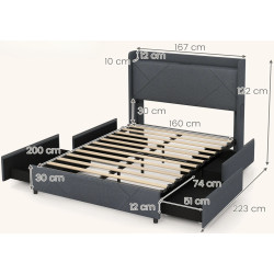 Кровать Costway HU10597GR-Q LED/USB 160x200 (Grey) Thumb