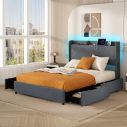 Кровать Costway HU10597GR-Q LED/USB 160x200 (Grey)