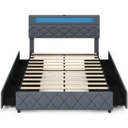 Кровать Costway HU10598GR-D+ LED/USB 140x200 (Grey) Thumb