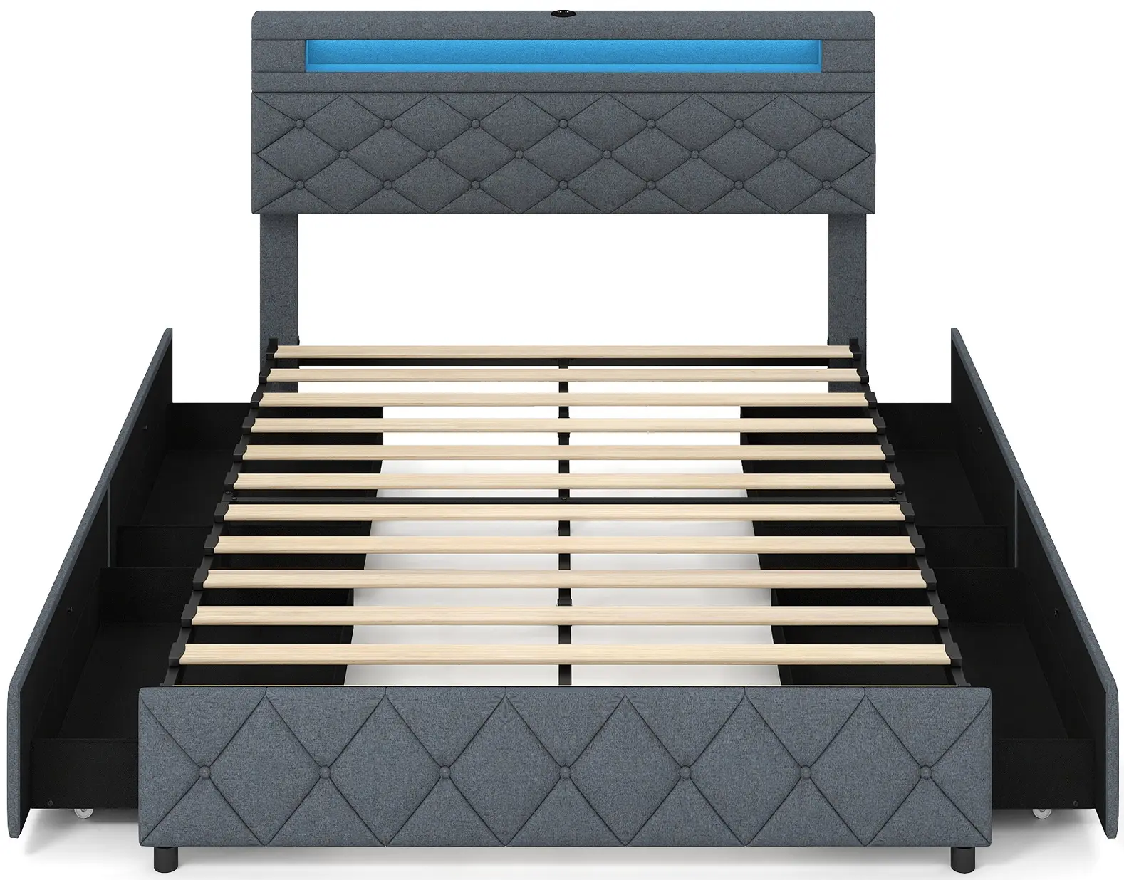 Кровать Costway HU10598GR-D+ LED/USB 140x200 (Grey) - 2