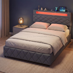Кровать Costway HU10598GR-D+ LED/USB 140x200 (Grey)
