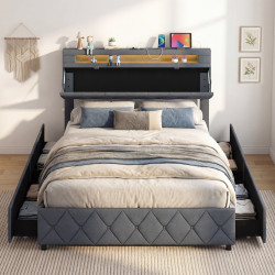 Кровать Costway HU10598GR-D+ LED/USB 140x200 (Grey) Thumb
