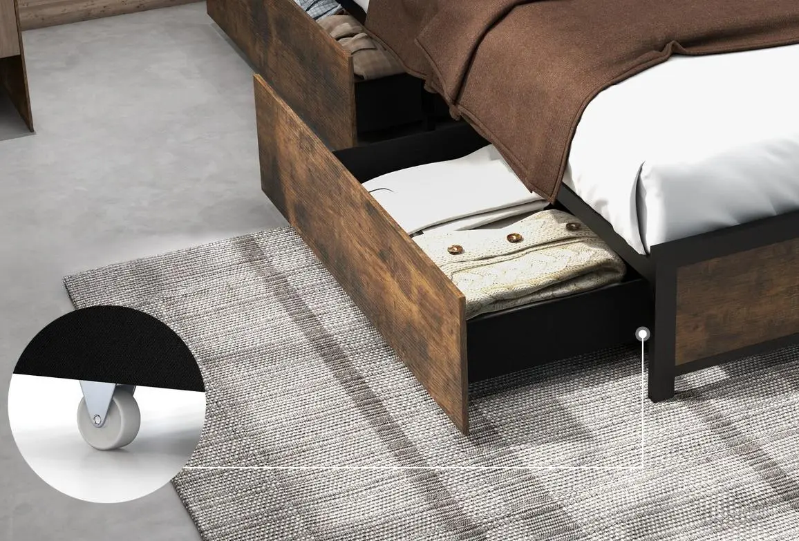 Кровать Costway HU10681DE-D LED/USB 140x200 (Rustic Brown/Black) - 6
