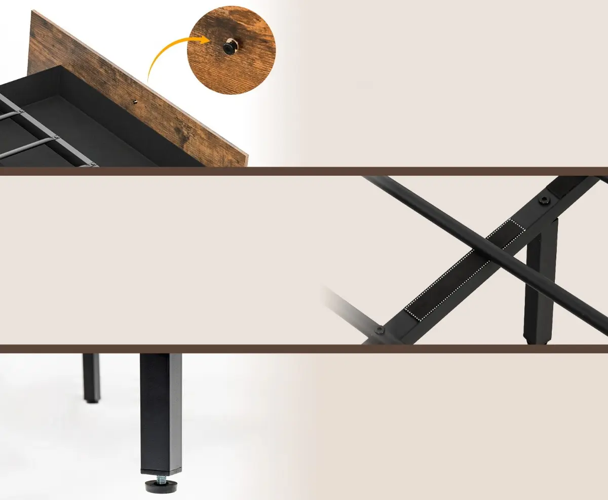 Кровать Costway HU10681DE-D LED/USB 140x200 (Rustic Brown/Black) - 5