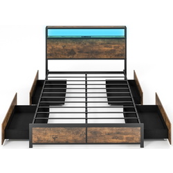 Кровать Costway HU10681DE-D LED/USB 140x200 (Rustic Brown/Black) Thumb