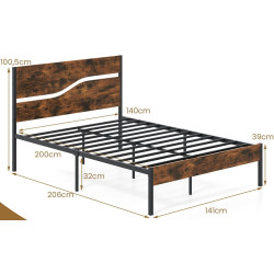 Кровать Costway HU10790CF-D 140x200 (Rustic Brown/Black) Thumb