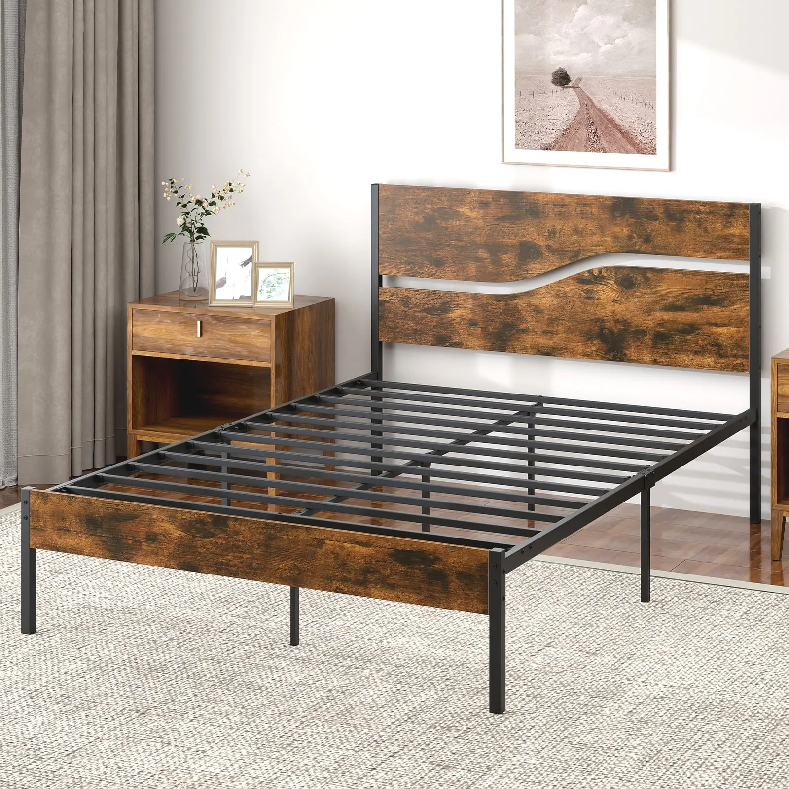 Кровать Costway HU10790CF-D 140x200 (Rustic Brown/Black) - 4