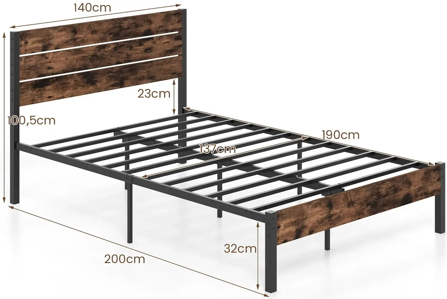 Pat Costway HU10833CF-D 140x200 (Rustic Brown/Black) - 3