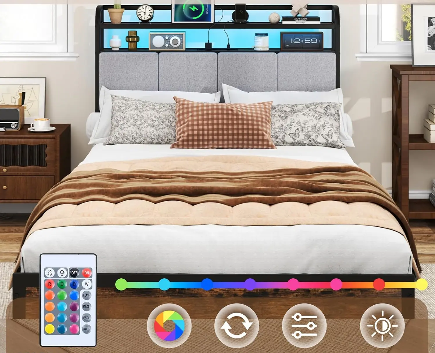 Кровать Costway HU10861DE-D (Brown/Black/Gray)