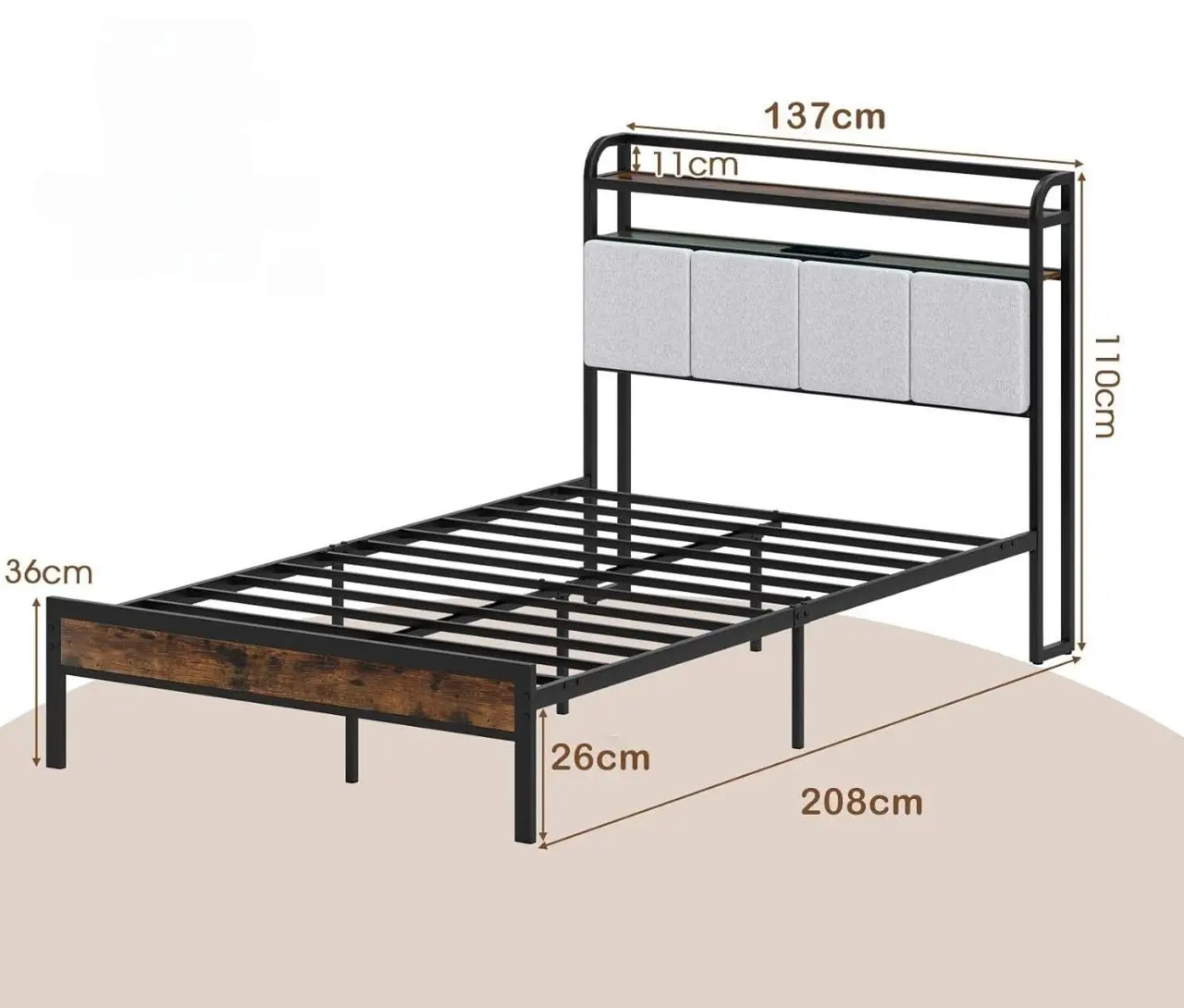 Кровать Costway HU10861DE-D (Brown/Black/Gray)