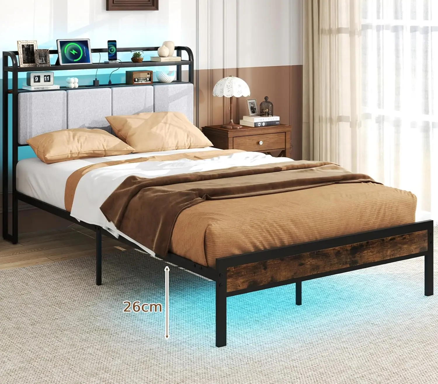 Кровать Costway HU10861DE-D (Brown/Black/Gray)