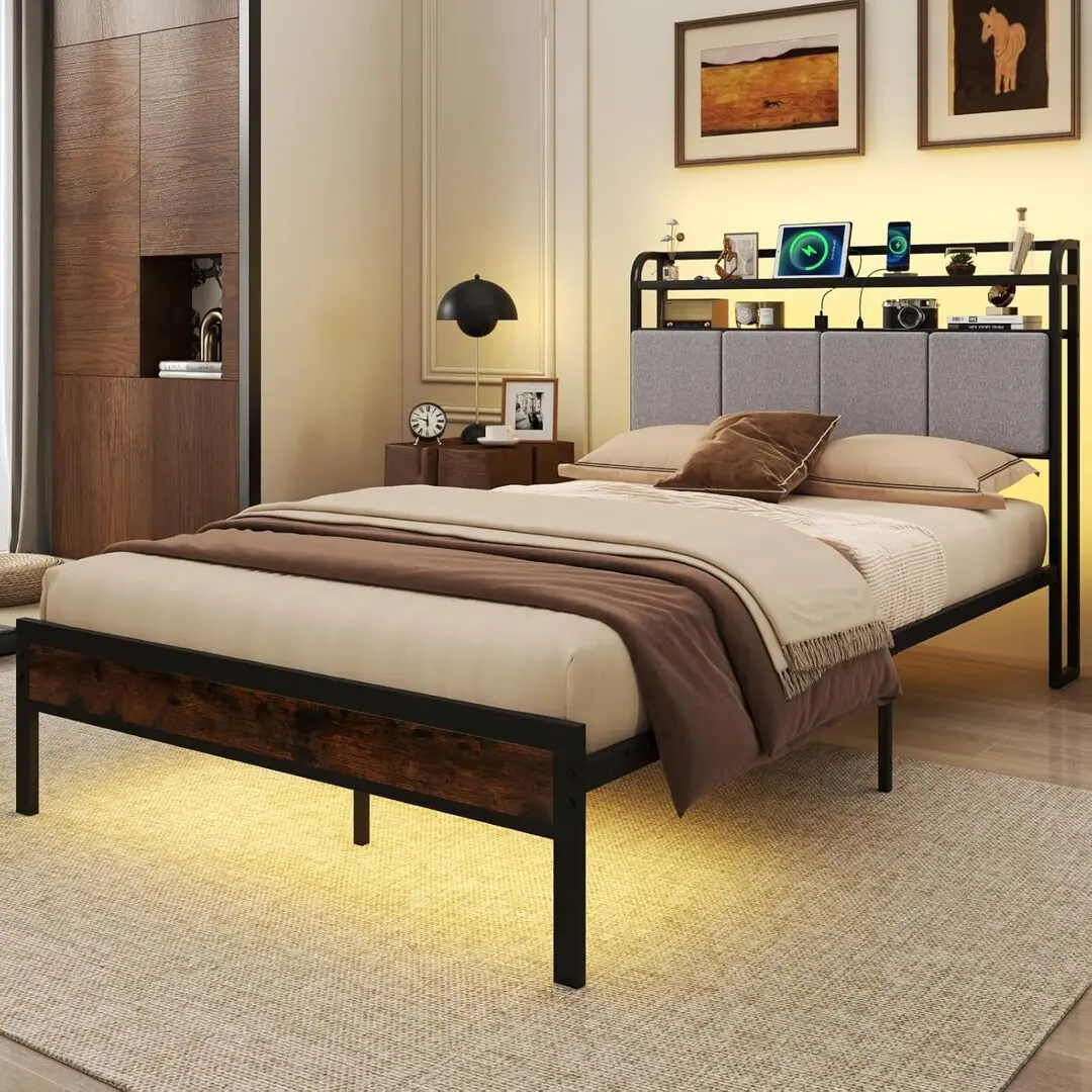 Кровать Costway HU10861DE-D (Brown/Black/Gray)