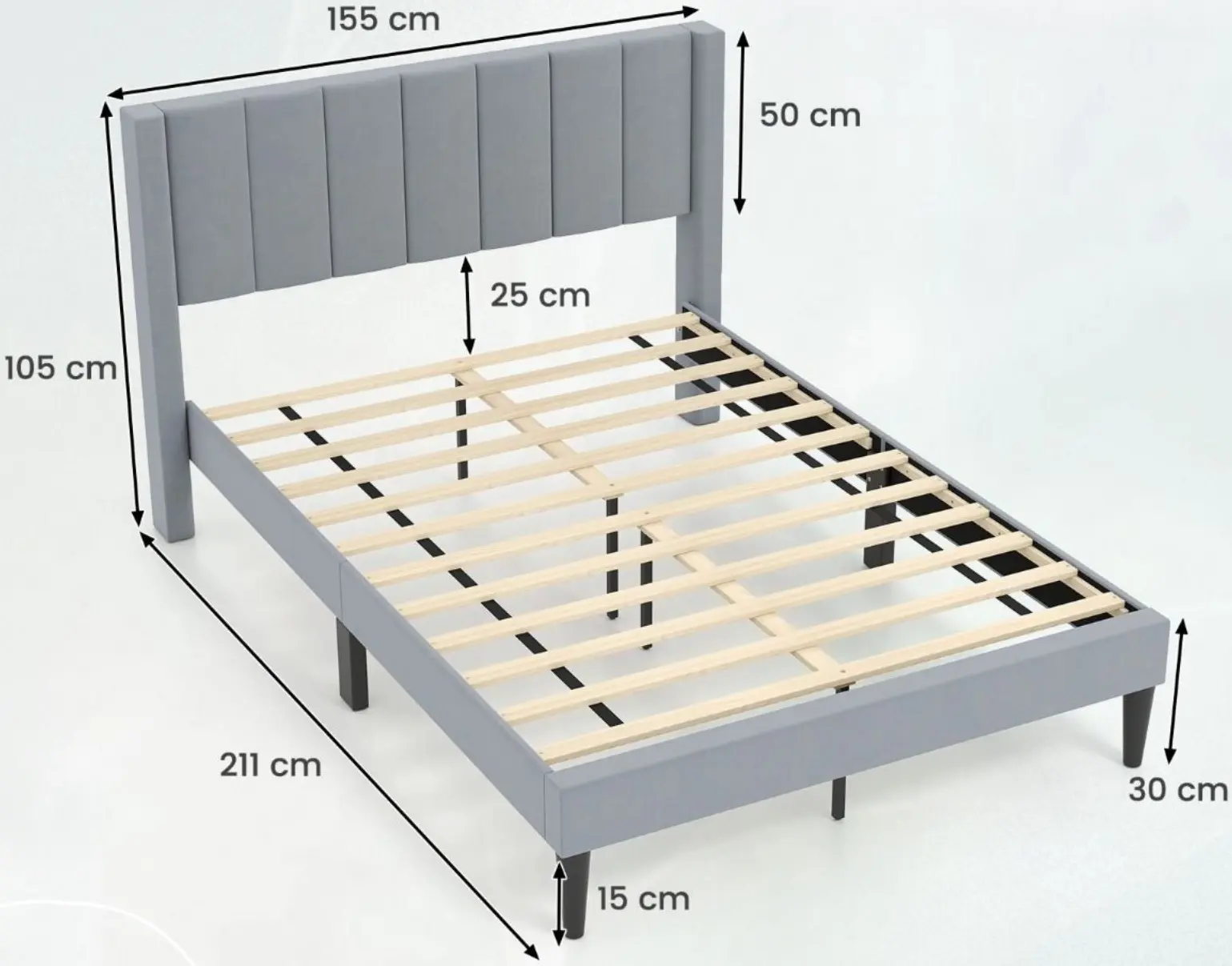 Кровать Costway HU10871GR 140x200 (Grey) - 3