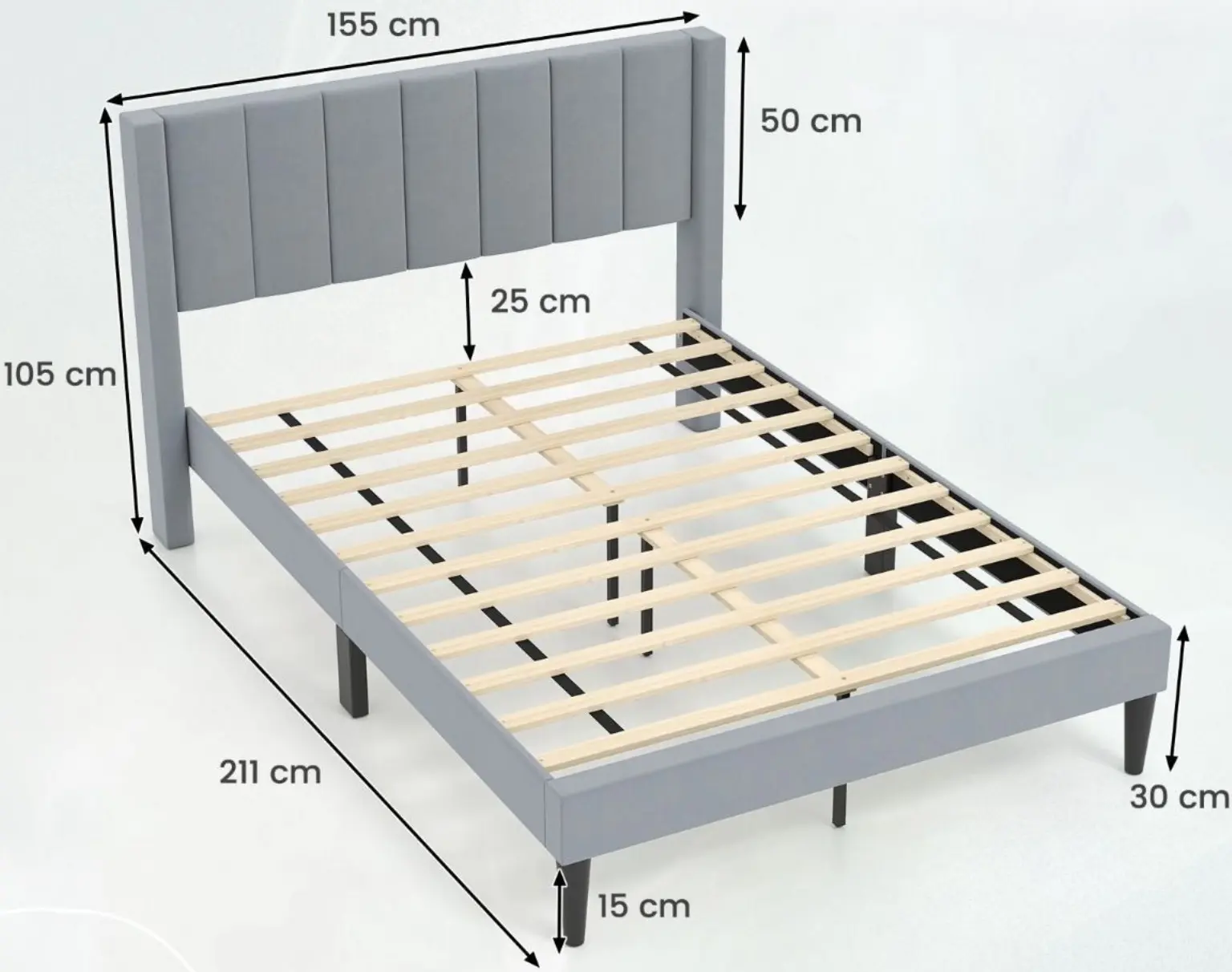 Кровать Costway HU10872GR 140x200 (Grey) - 3