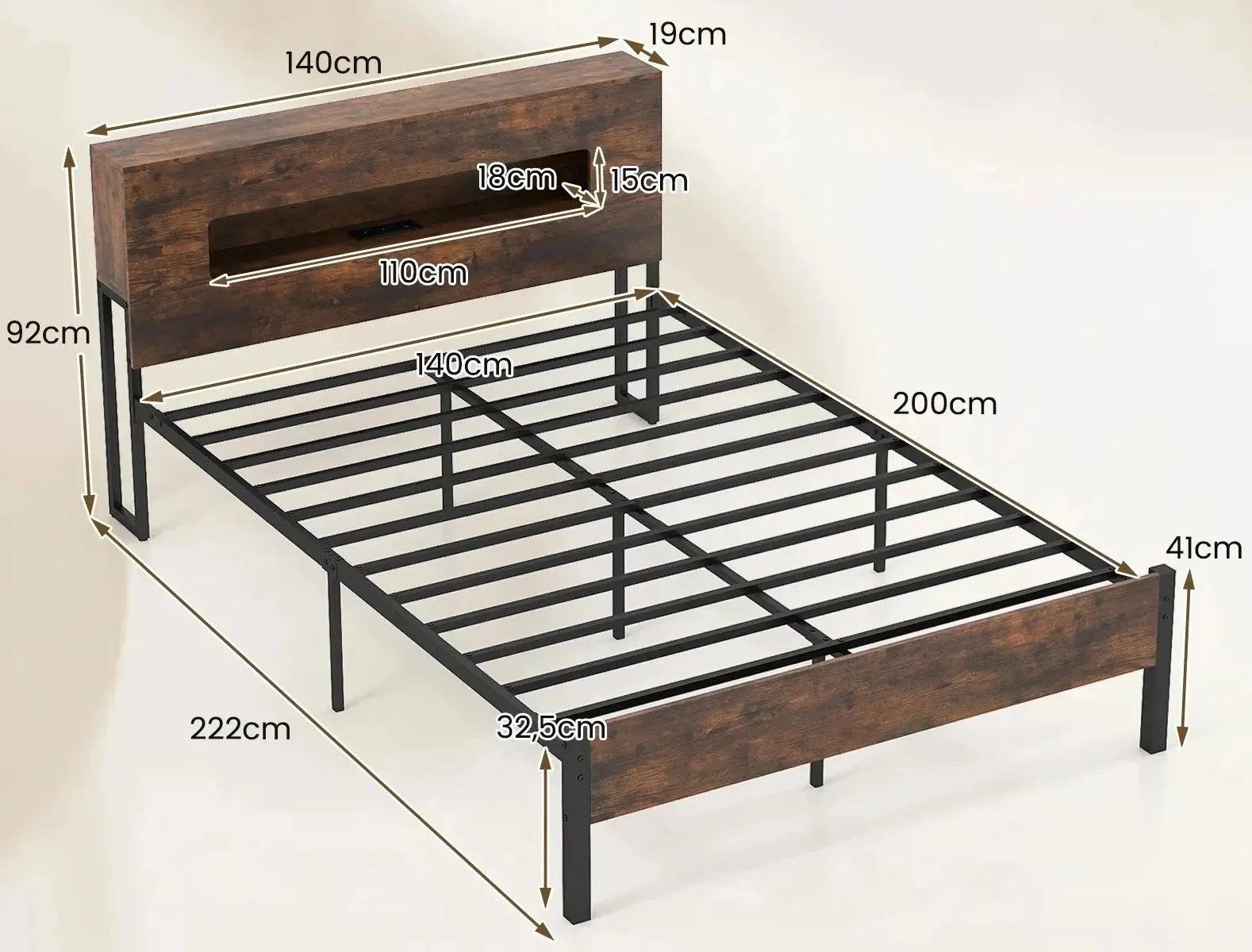 Pat Costway HU11099DE-D LED/USB 140x200 (Rustic Brown/Black) - 3