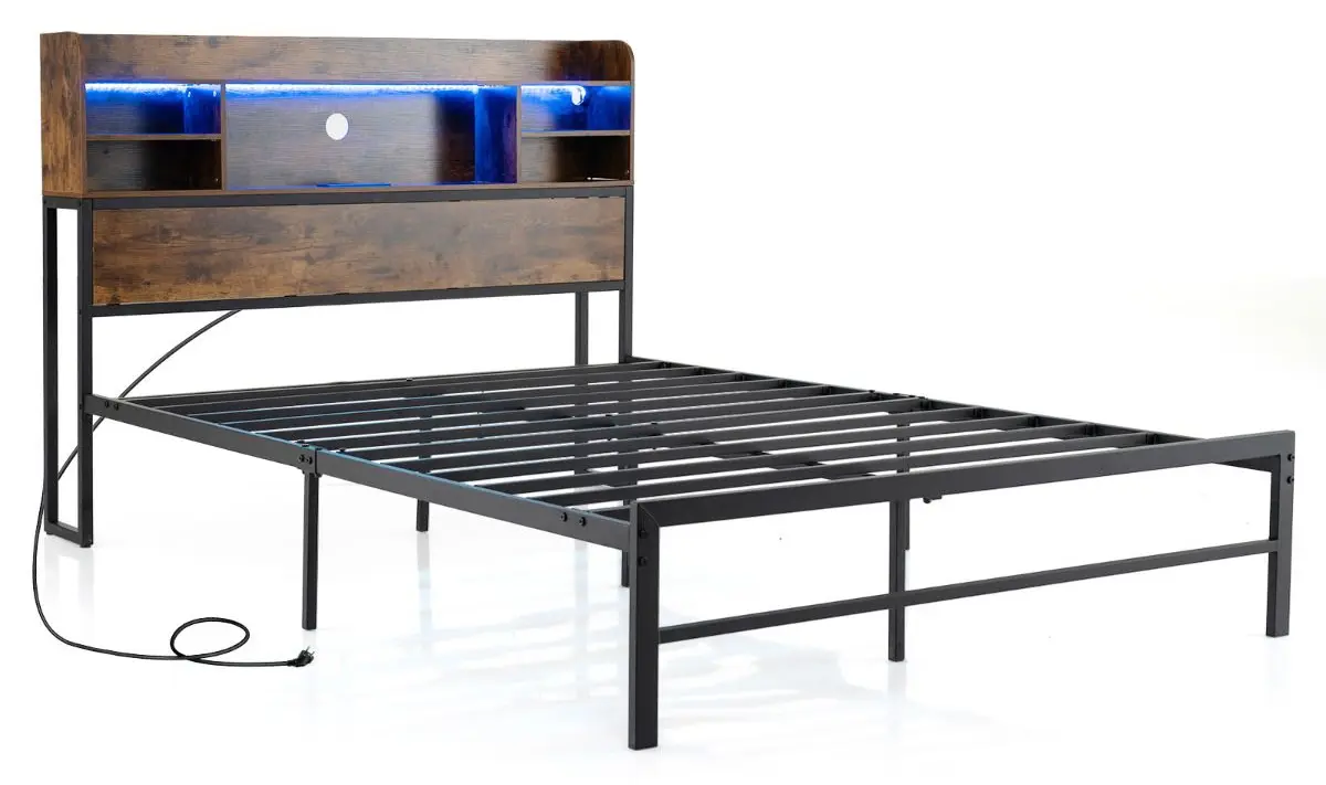 Pat Costway HU11308DE-D LED/USB 140x200 (Rustic Brown/Black) - 2