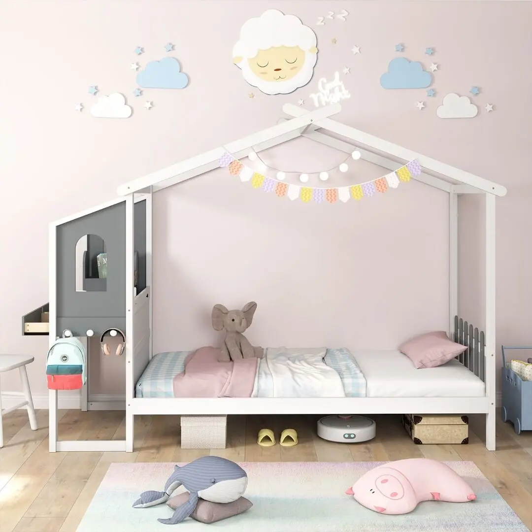 Pat casuta Costway HU10795WHT (White/Grey)