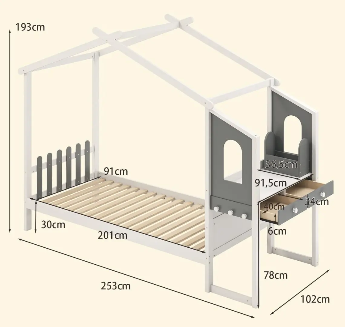 Pat casuta Costway HU10795WHT (White/Grey)