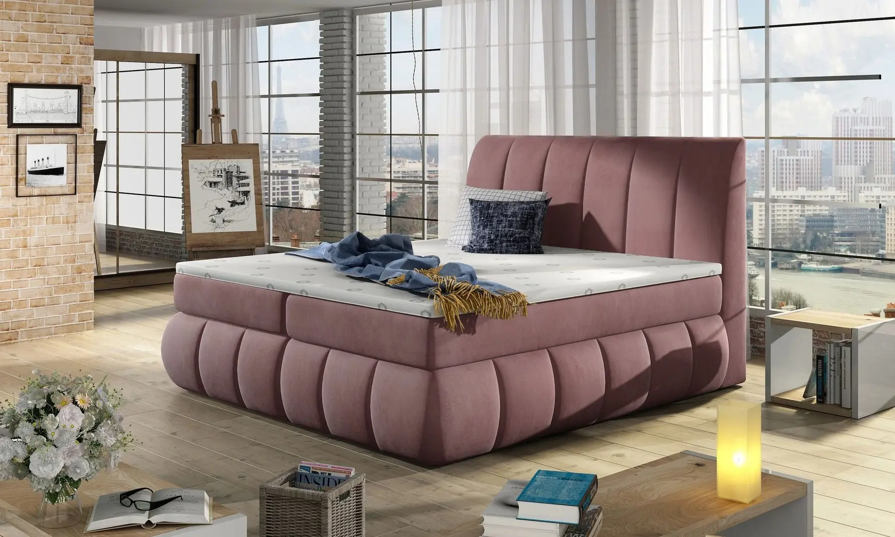 Pat Eltap Vincenzo Matt Velvet 63 cu mecanism de ridicare 160x200 (Mountbatten Pink)