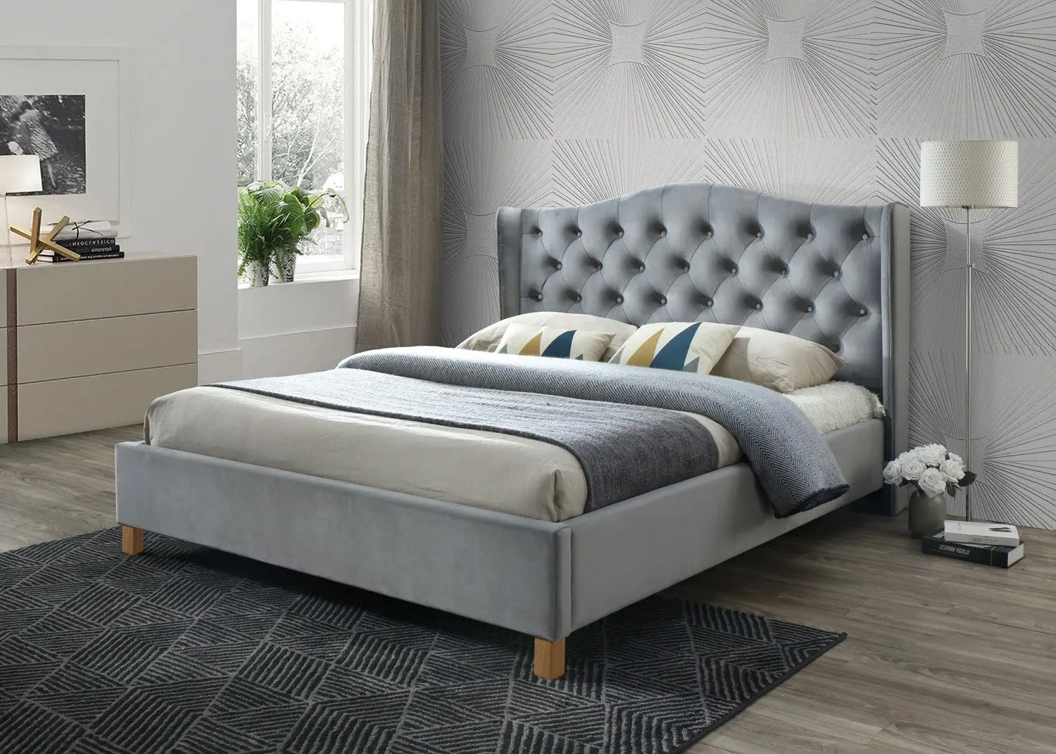 Кровать Signal Aspen Velvet 140x200 (Gray/Oak) - 2