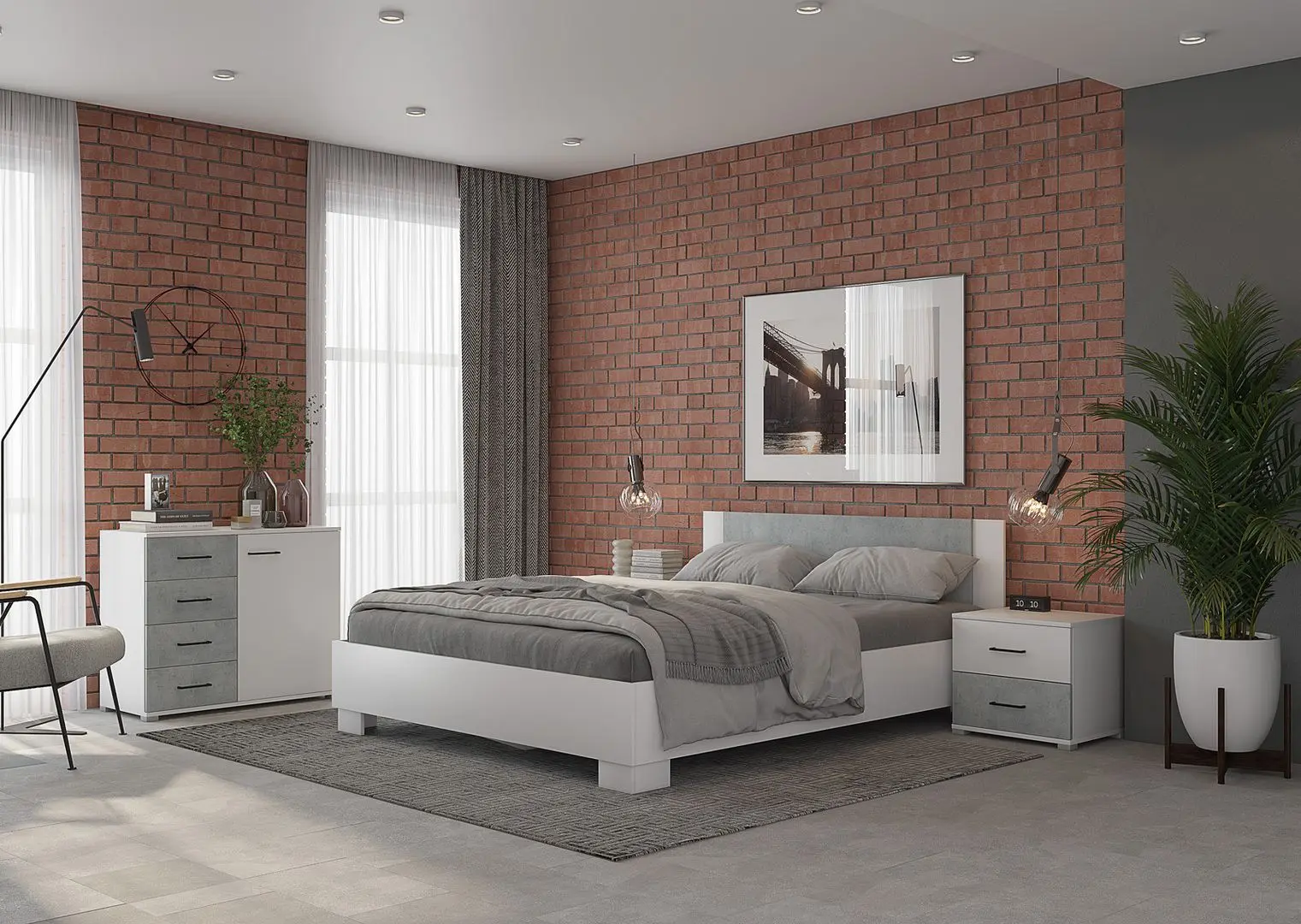 Pat Горизонт Nova 160x200 cu baza (White/Concrete)