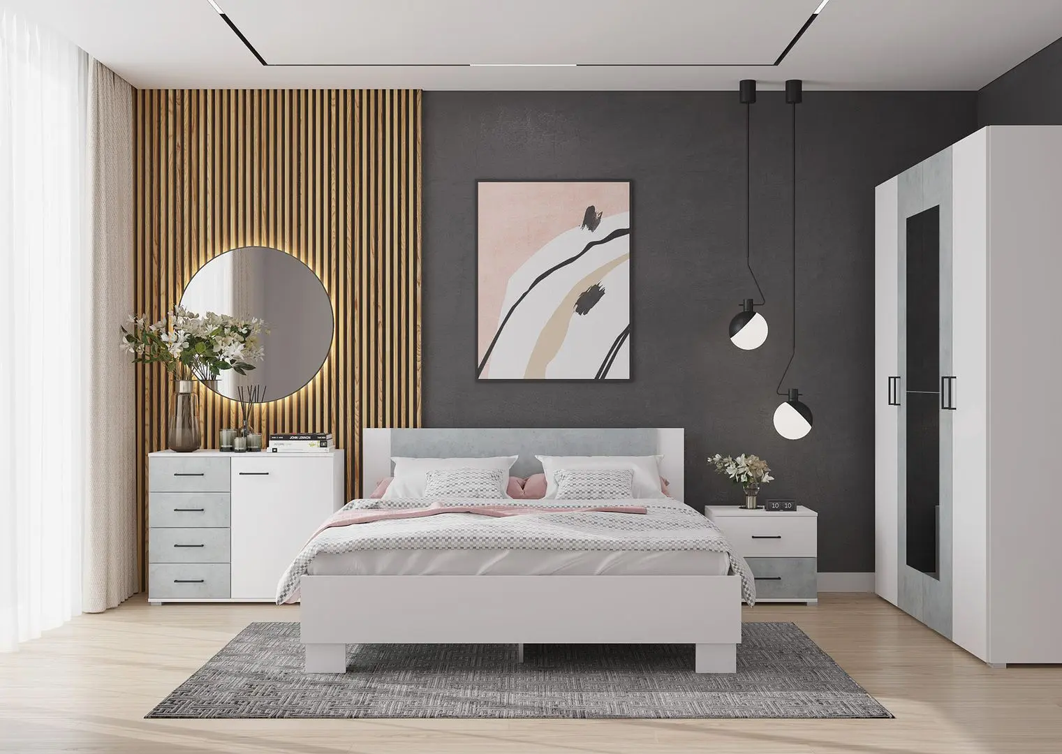 Pat Горизонт Nova 160x200 cu baza (White/Concrete)