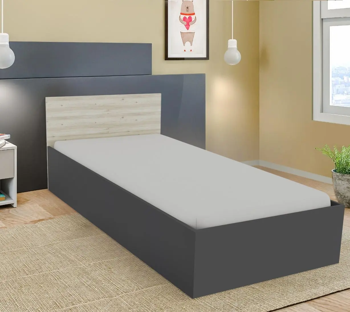 Кровать Haaus Malmo 90x200 (Anthracite/White Oak)