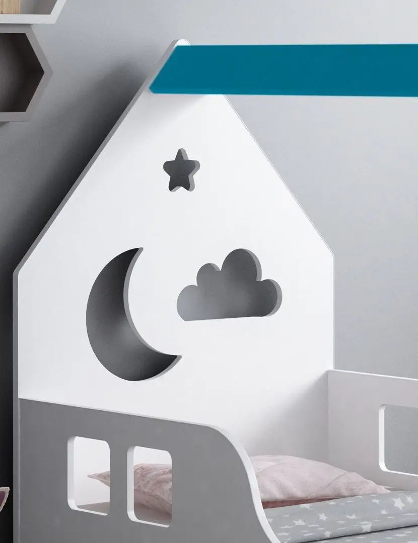 Pat-casuta Happy Babies House Cloud L01 70x140 (White/Blue)