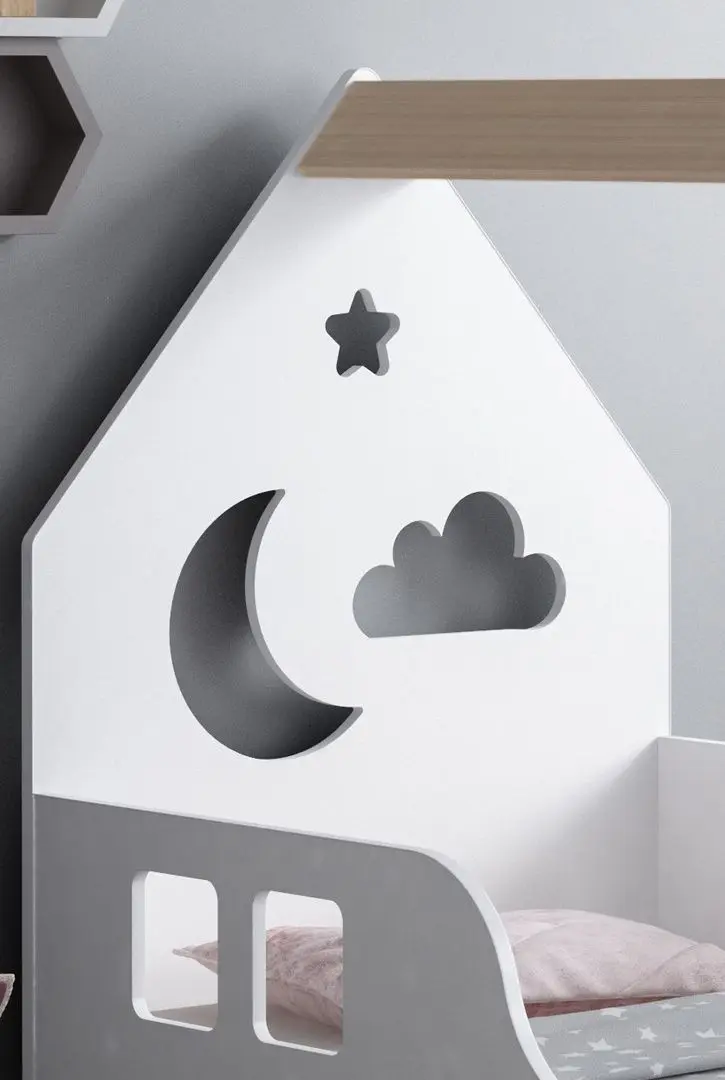 Pat-casuta Happy Babies House Cloud L01 70x140 (White/Light Pear)