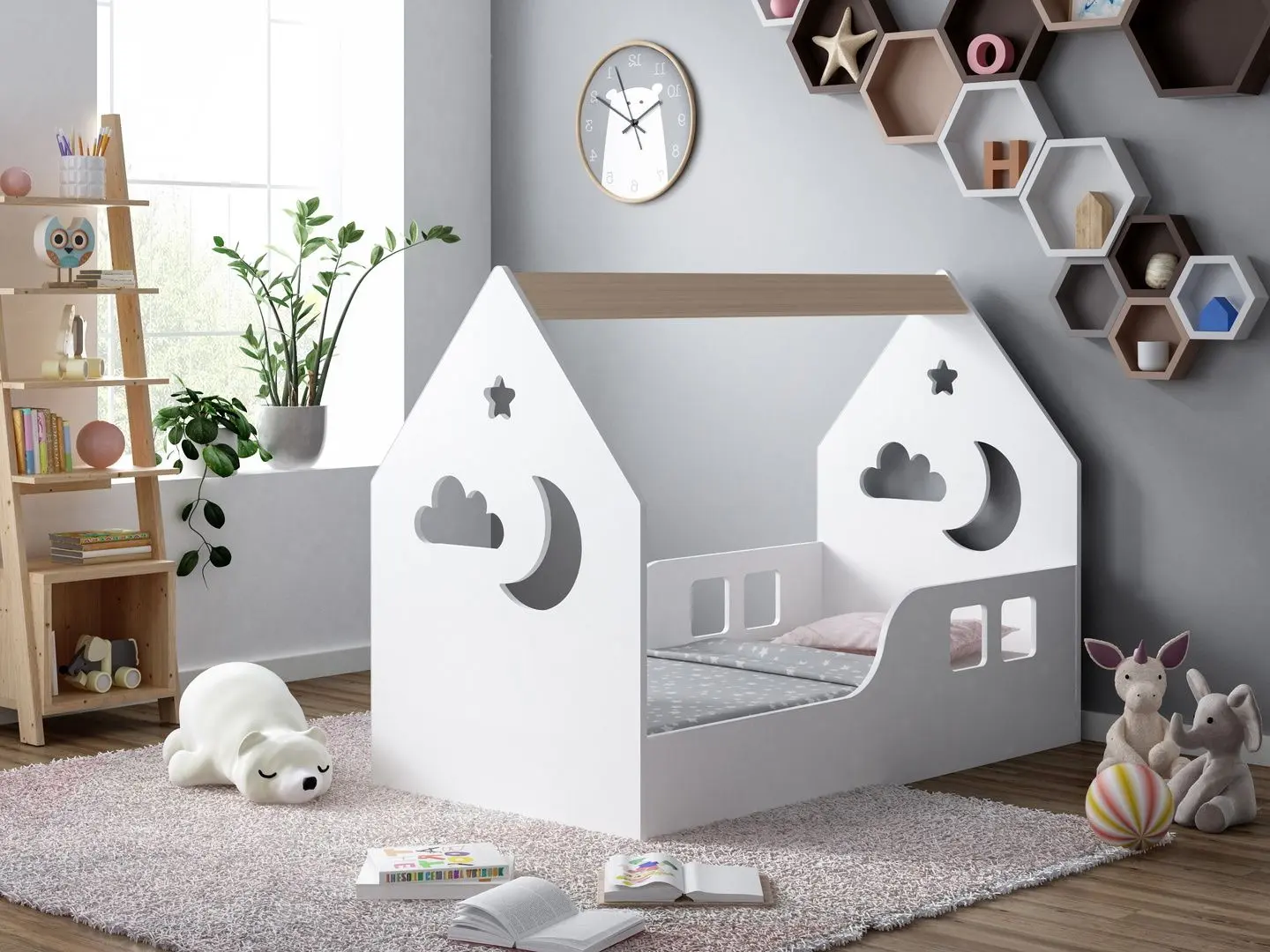 Pat-casuta Happy Babies House Cloud L01 70x140 (White/Light Pear)