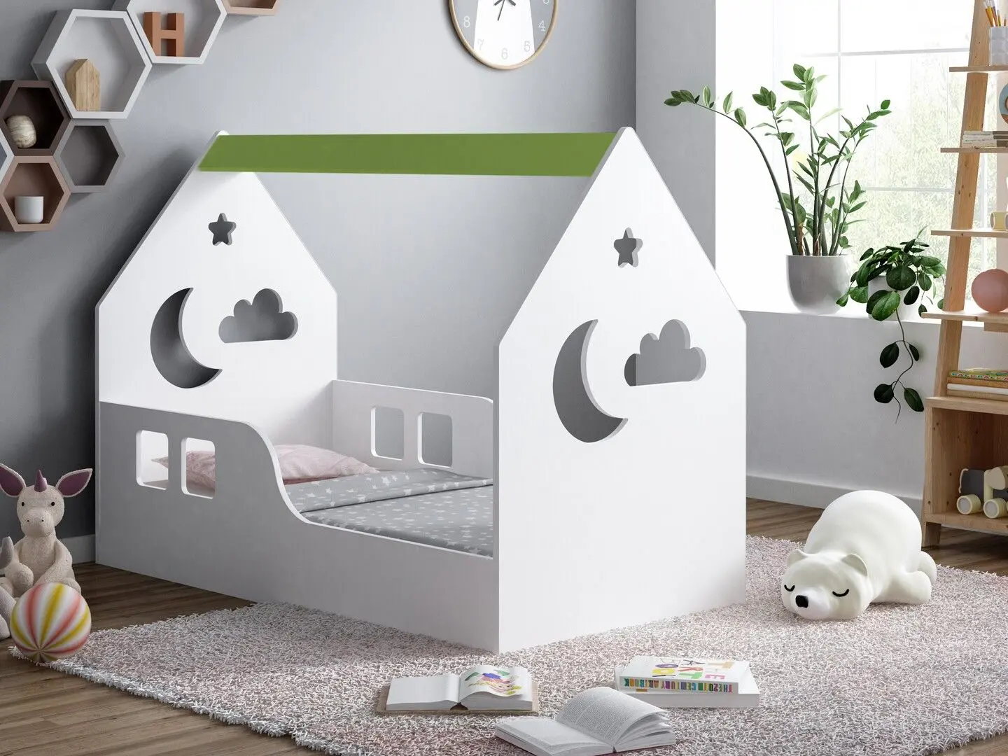Pat-casuta Happy Babies House Cloud L01 70x140 (White/Pastel Green)